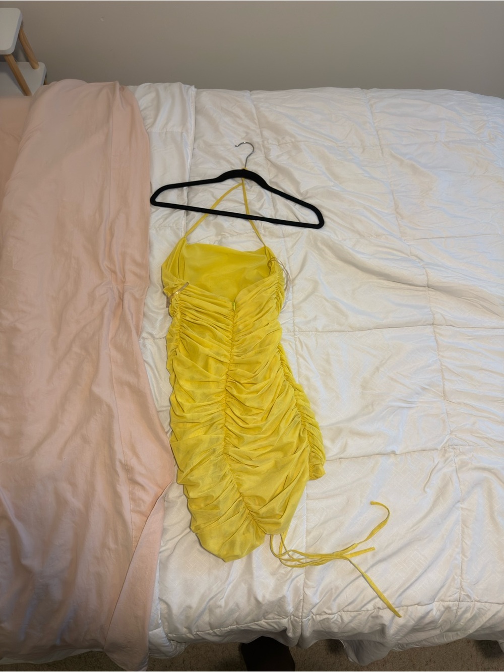 Yellow Ruched Halter Mini Dress - Picture 3 of 4